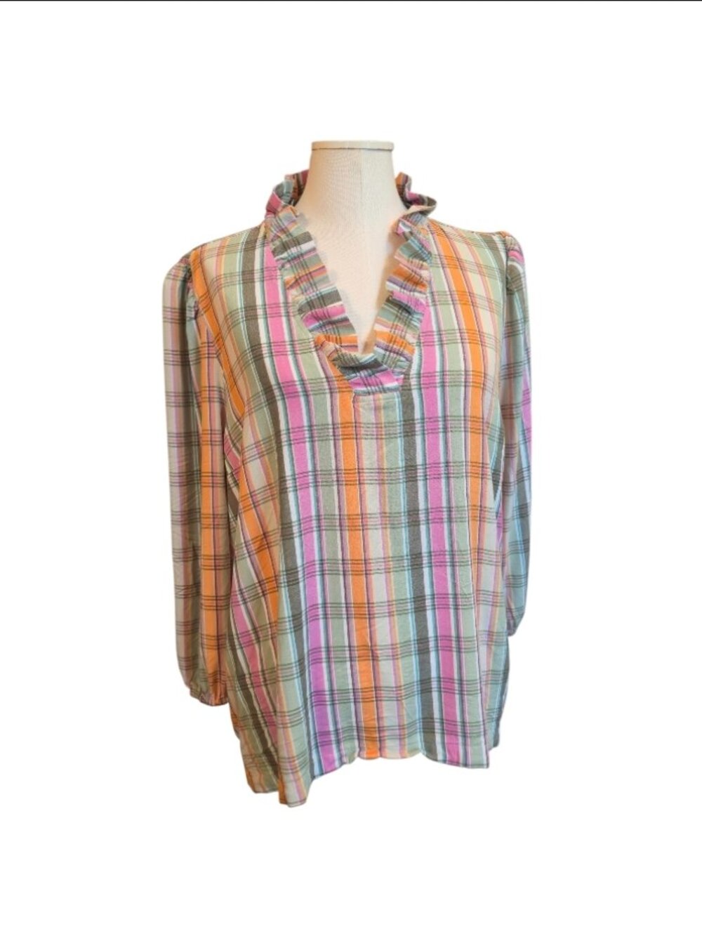 Crown and Ivy ruffled plaid top cottagecore tunic size XXL